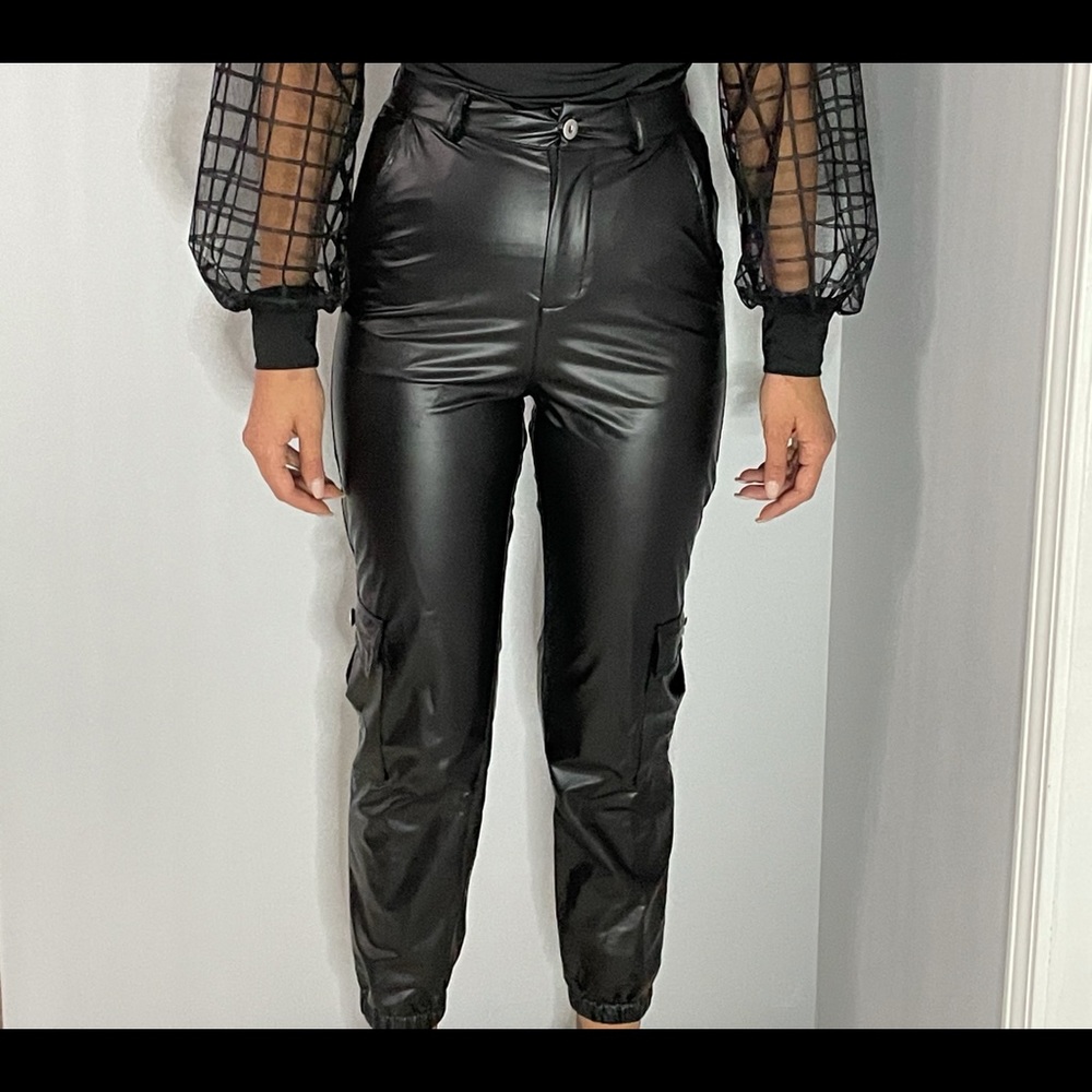 Black faux Leather Joggers